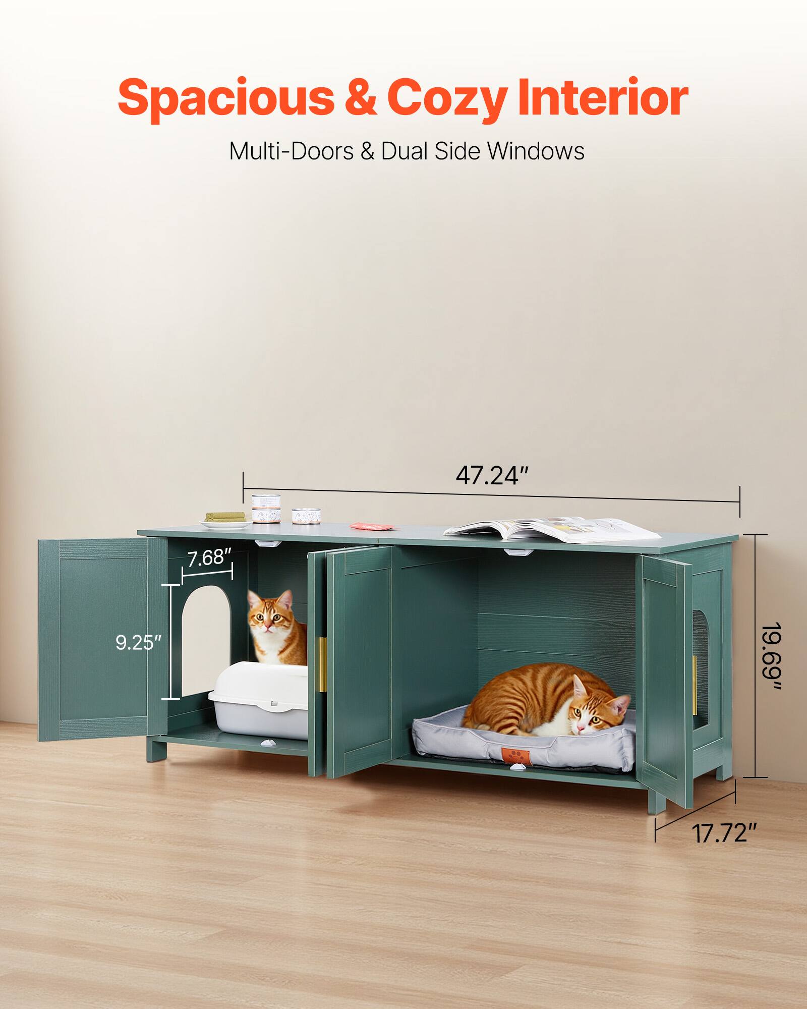Spacious & Cozy Interior  
Multi-Doors & Dual Side Windows  

47.24"  
7.68"  
9.25"  
19.69"  
17.72"