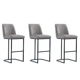 Manhattan Comfort - Serena Modern Metal Upholstered Barstool - Set of 3 - Taupe