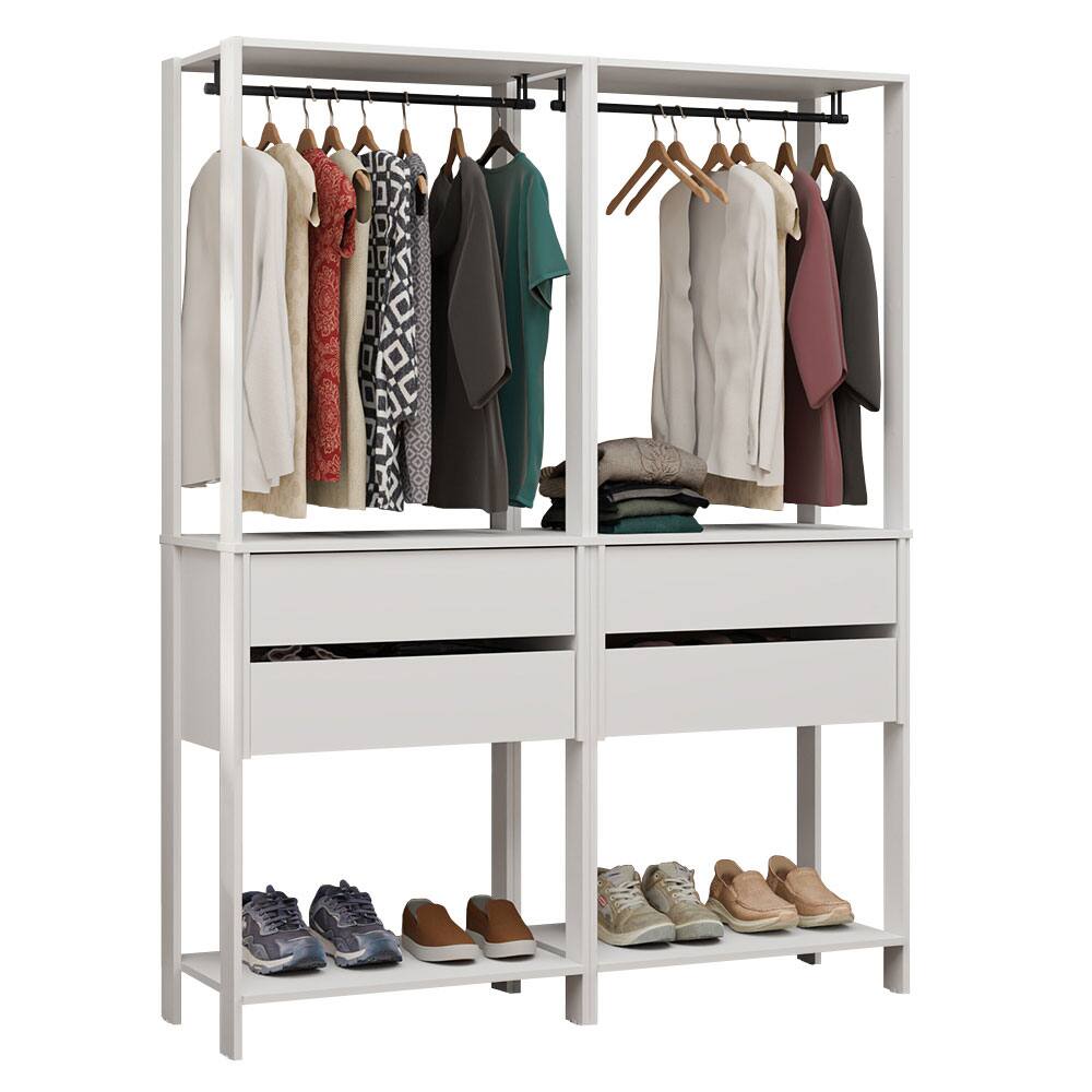 Angle. Madesa - Madesa Wardrobe Clothes Storage Rack with 4 Drawers and Hanging Spaces 55"L - White - White.