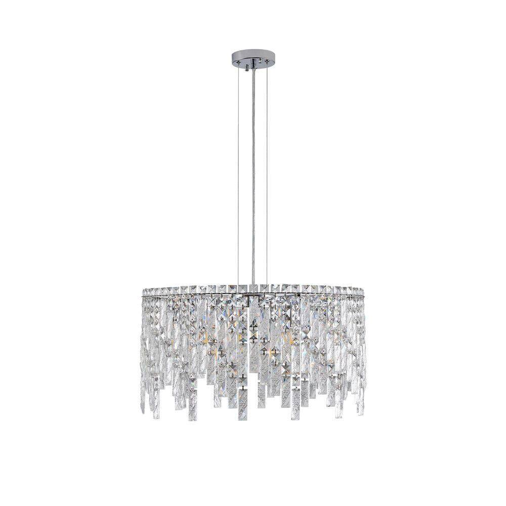 Angle. Kadyn - 24" Luxurious Round Silver Crystal Chandelier, Contemporary Rectangular Pendant Light for Dining Room, Chrome - Silver.