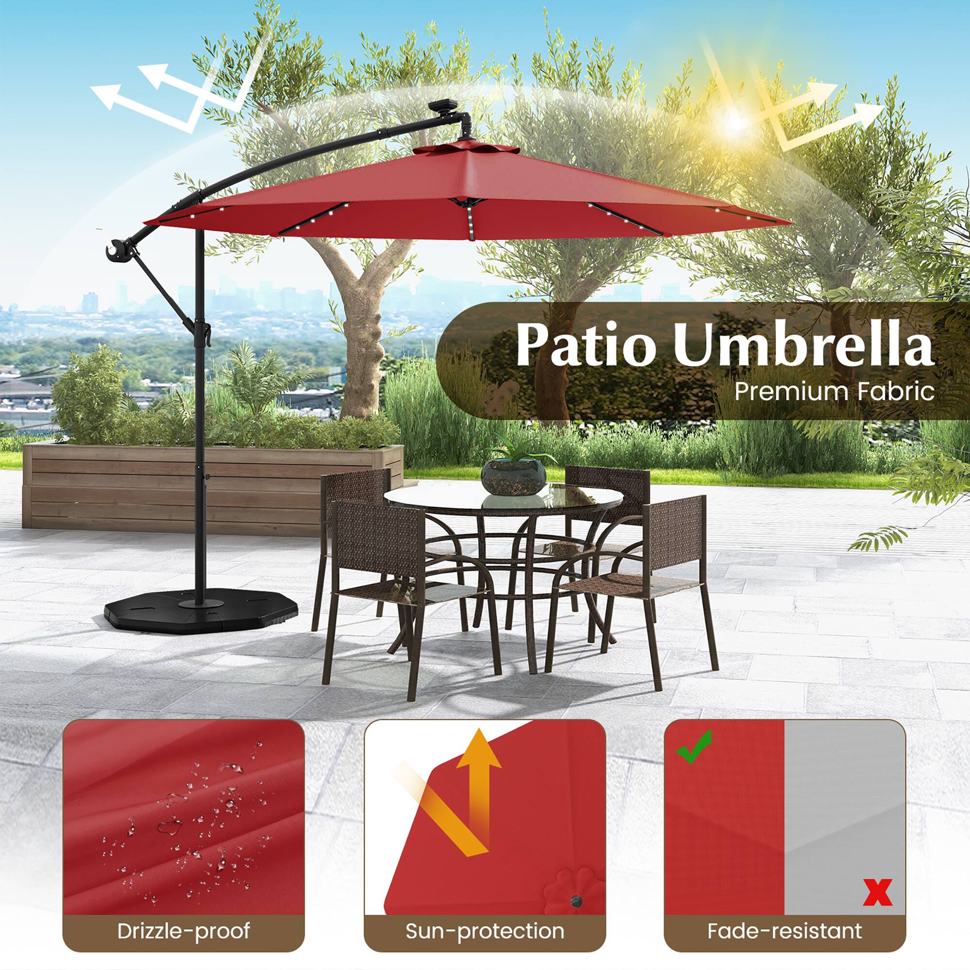 Patio Umbrella, Premium Fabric, Drizzle-proof, Sun-protection, Fade-resistant