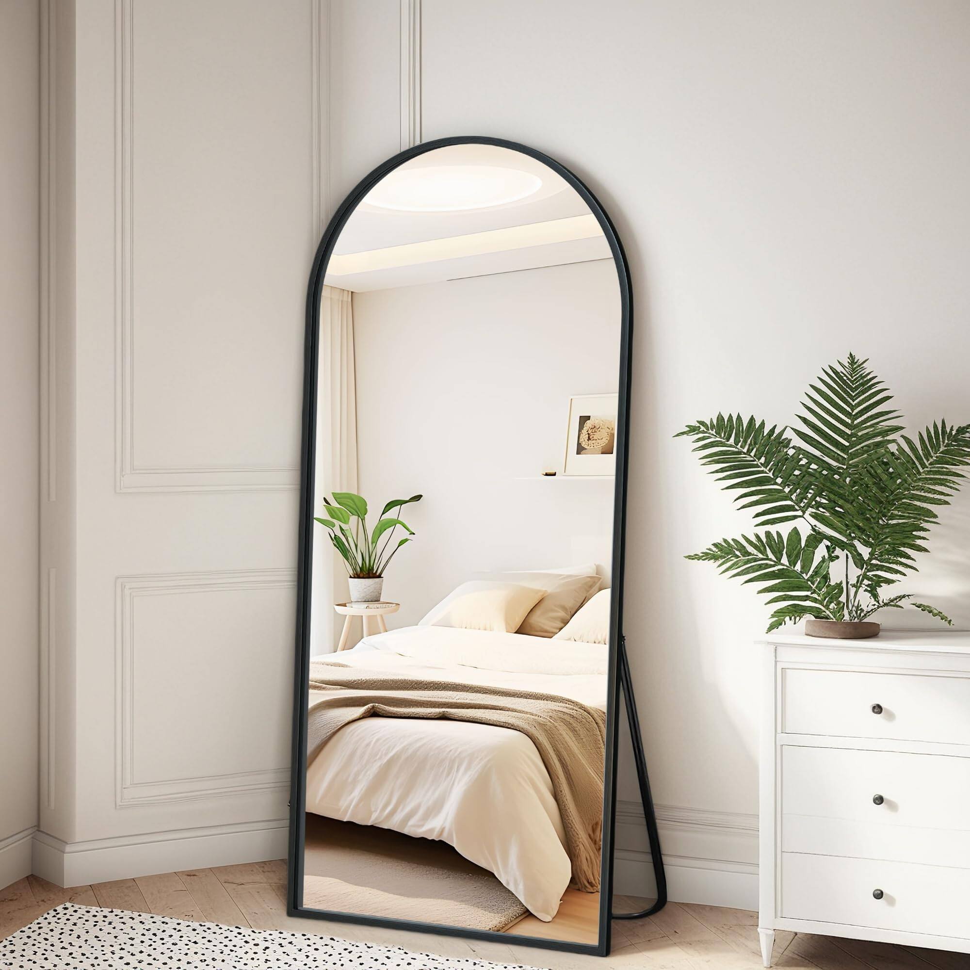 Left. Hirose Alice - Length Mirror With Stand Shatterproof Arched Floor Aluminum Alloy Thin Frame Freestanding leaning wall Mo....