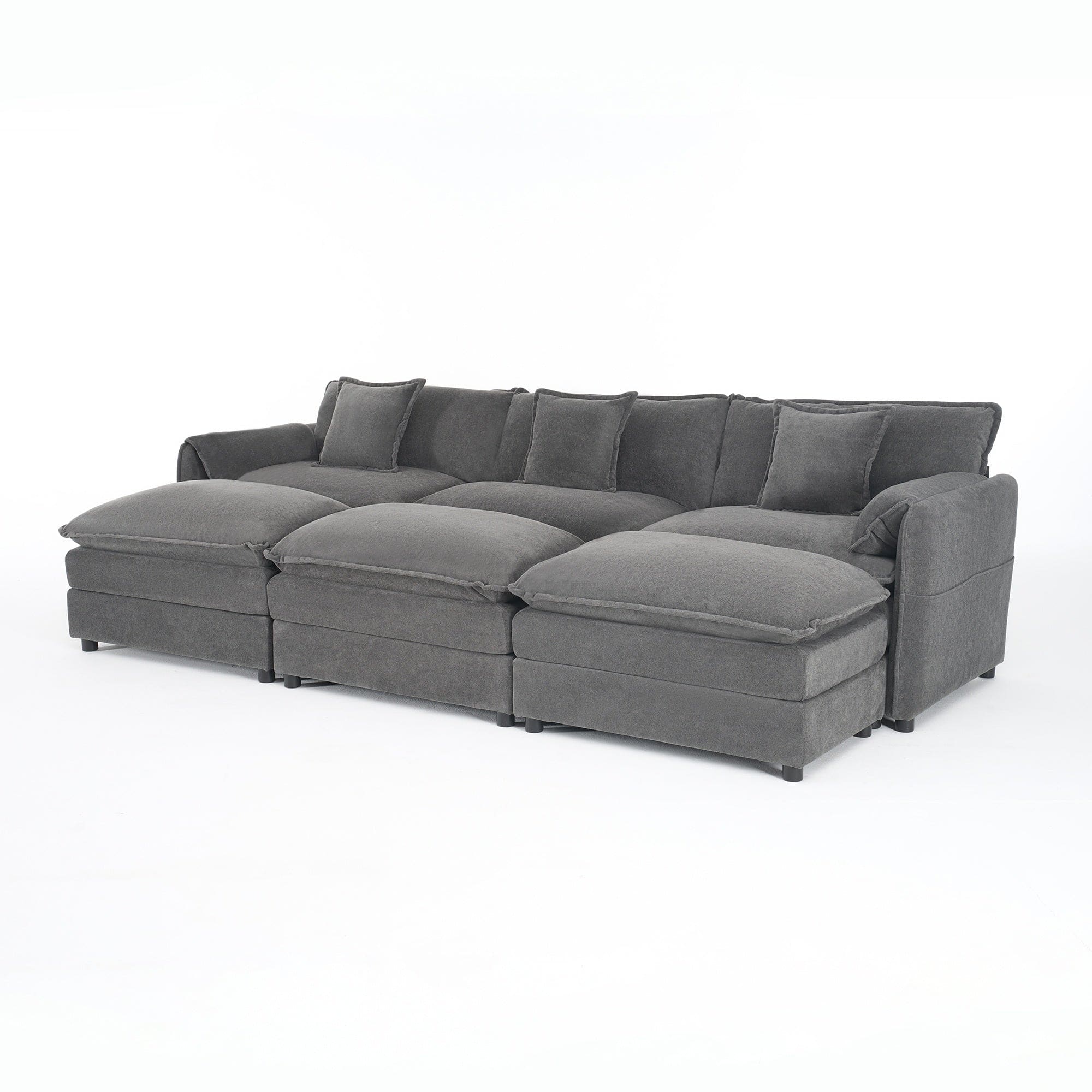 Boyel Living - Modern Minimalist Grey Chenille Sofa with Side Storage Pockets 6-Seat - Gray