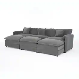 Boyel Living - Modern Minimalist Grey Chenille Sofa with Side Storage Pockets 6-Seat - Gray