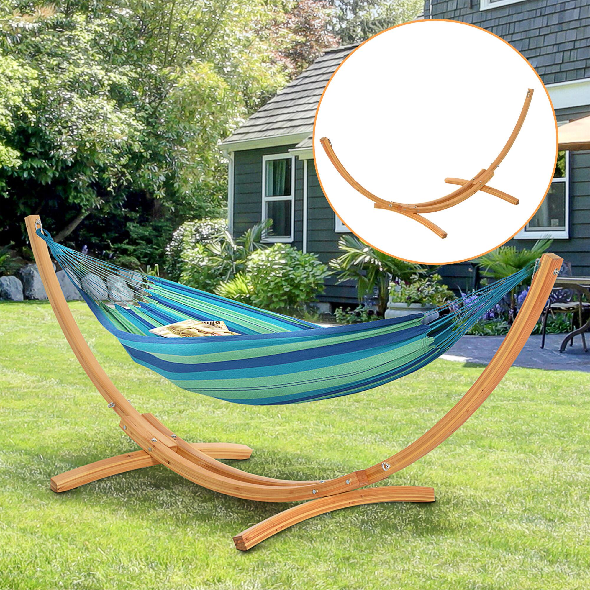 Alt View 1. Outsunny - 10.6' Wooden Hammock Stand Universal Garden Picnic Camp Accessories, 264lbs - Natural Wood.