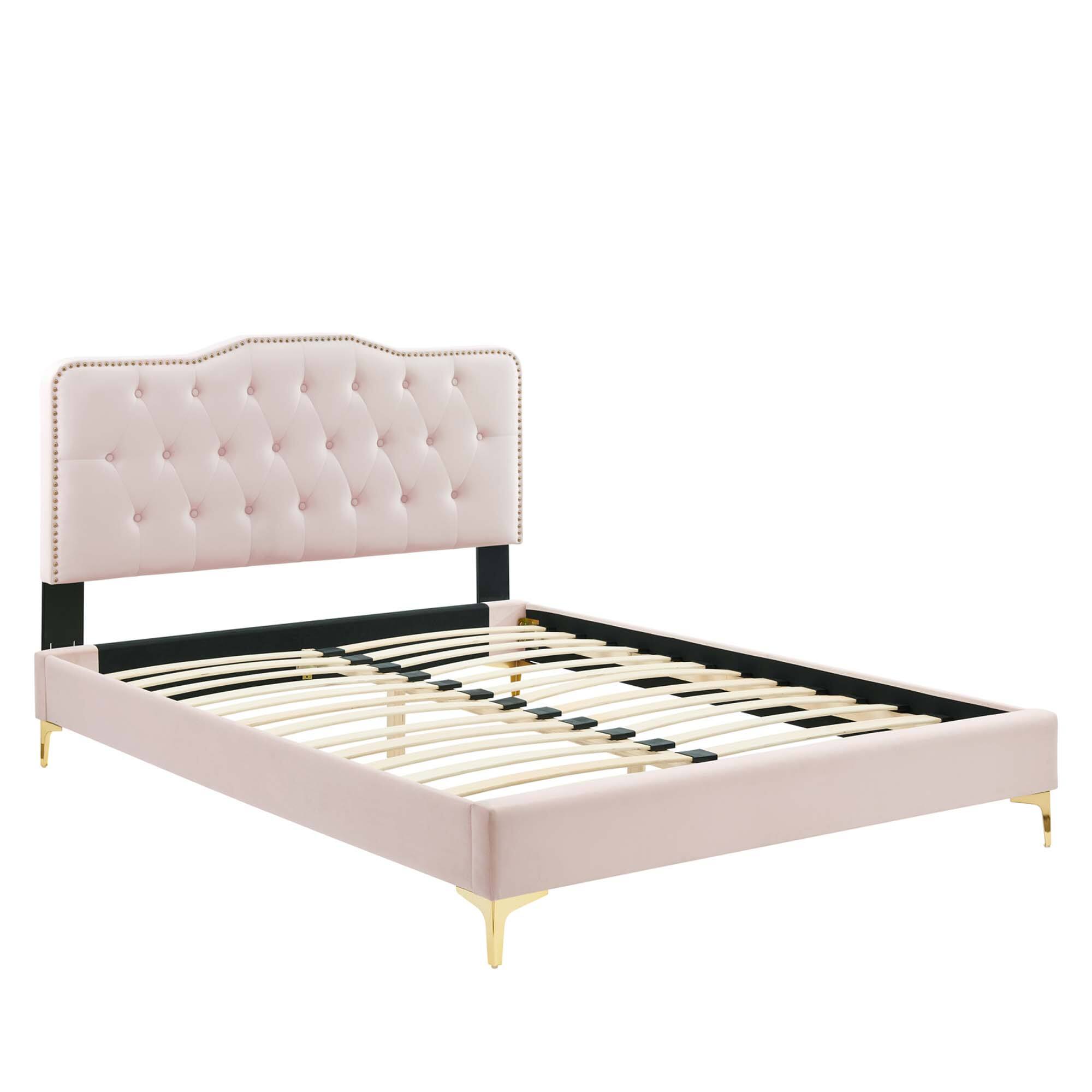 Alt View 1. Modway - Leah Chevron Tufted Performance Velvet Queen Platform Bed - White.