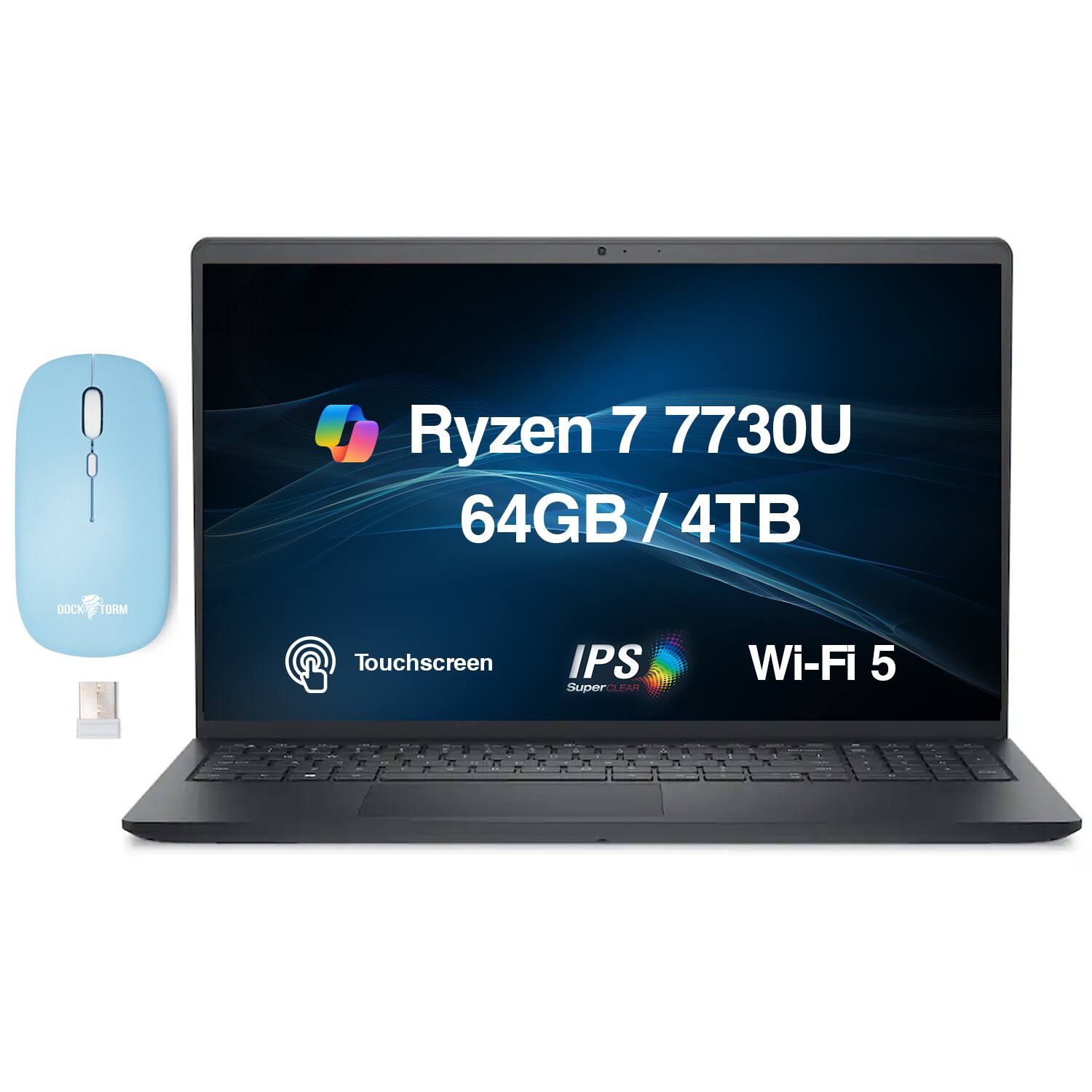 Dell - Upgraded - 15 LDC15255 Laptop 15.6 FHD Display (Ryzen 7 7730U, 64GB, 4TB SSD, Win 11 Pro) w/Dockztorm Wireless Mouse - Carbon Black