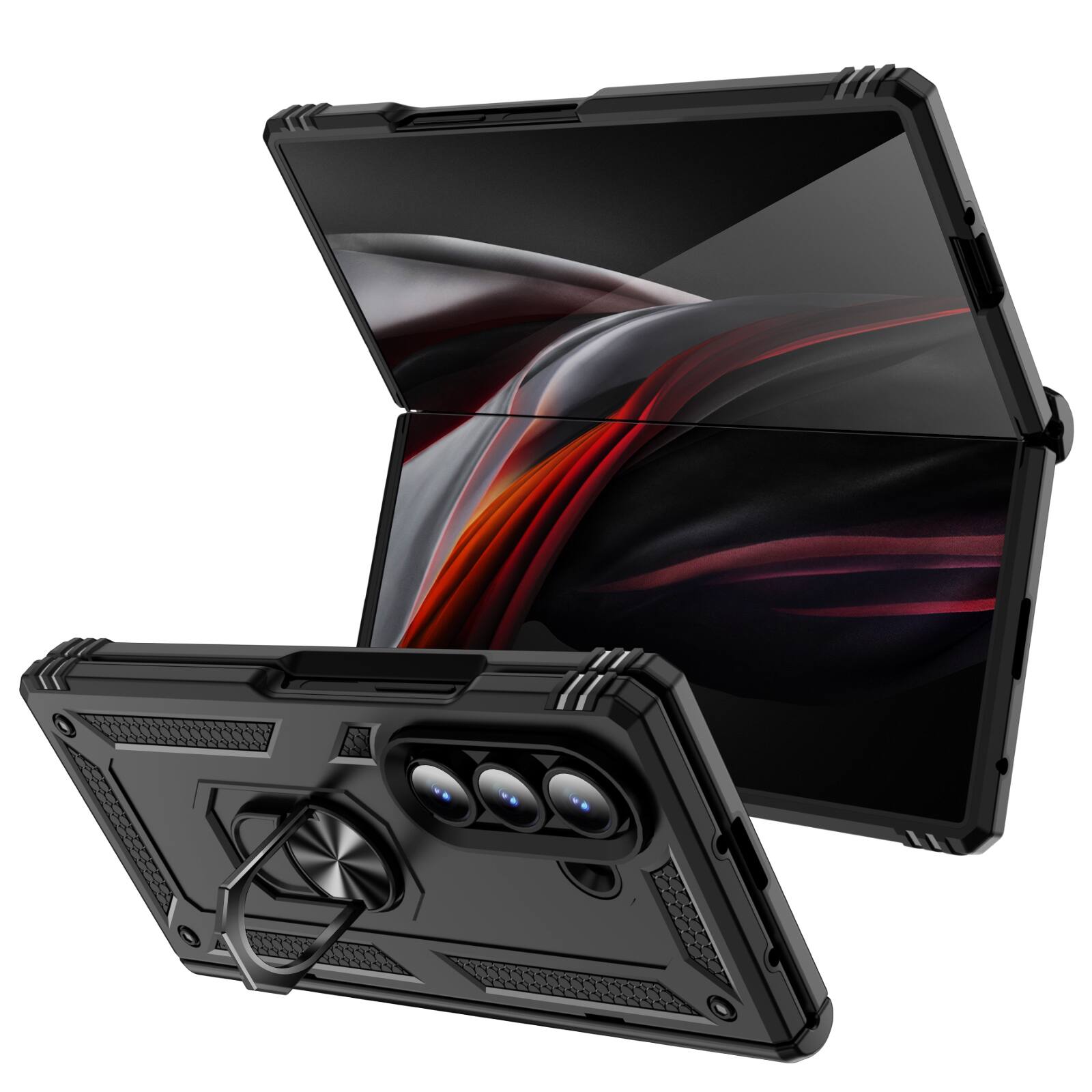 Alt View 1. Dteck - For Samsung Galaxy Z Fold 8 Ultra, Magnetic Car Mount Ring Kickstand Hinge Protection Hard PC+TPU Cover - Black.