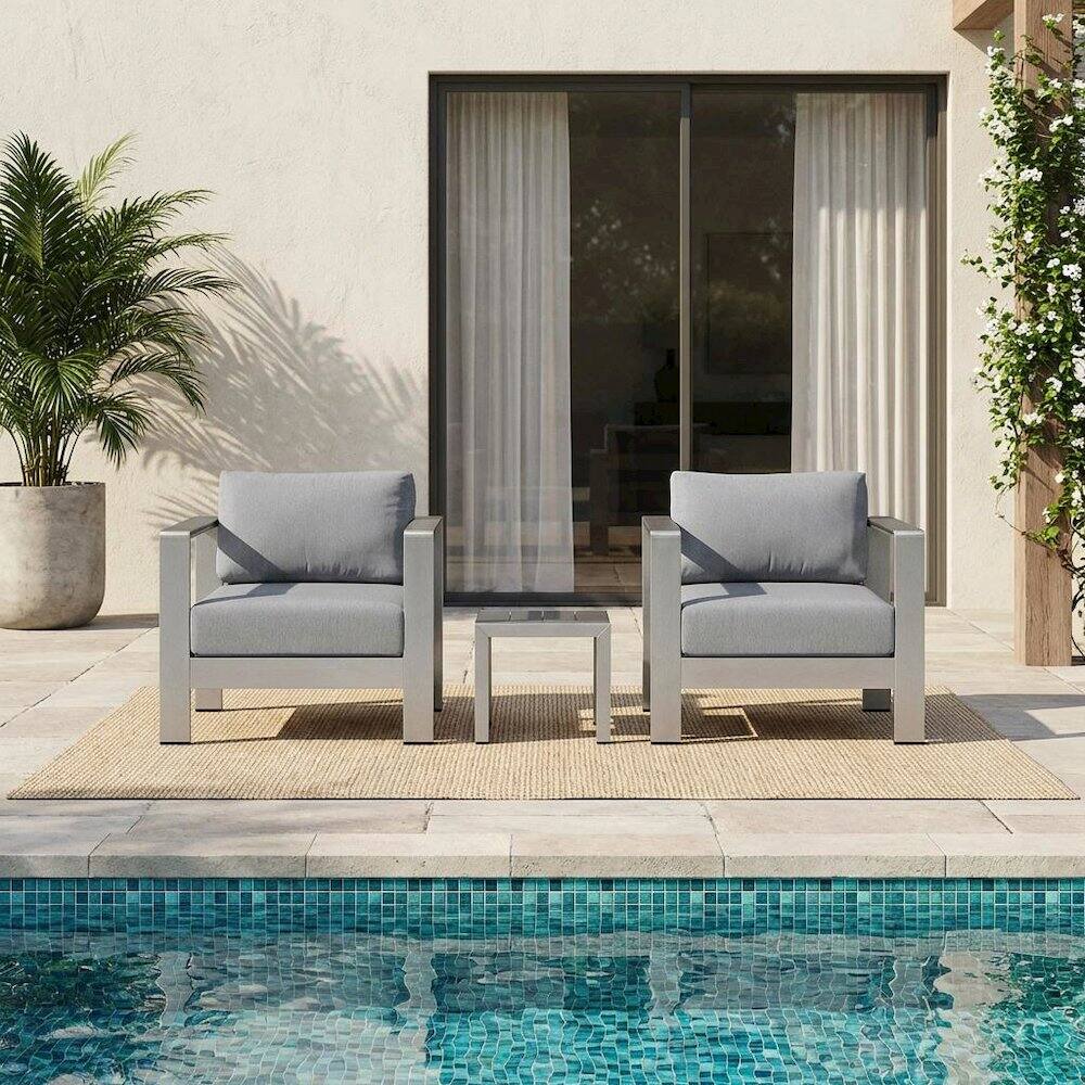 Angle. Outdoor Escape - Aluminum Outdoor Lounge Set With Cushions And Backrest Support - Gray.