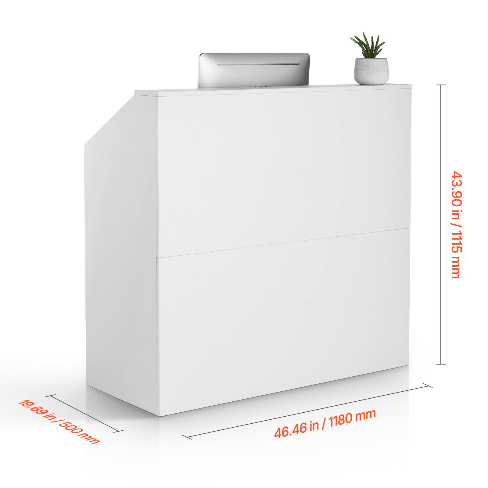 43.90 in / 1115 mm  
19.69 in / 500 mm  
46.46 in / 1180 mm  
10.69 in / 500 mm