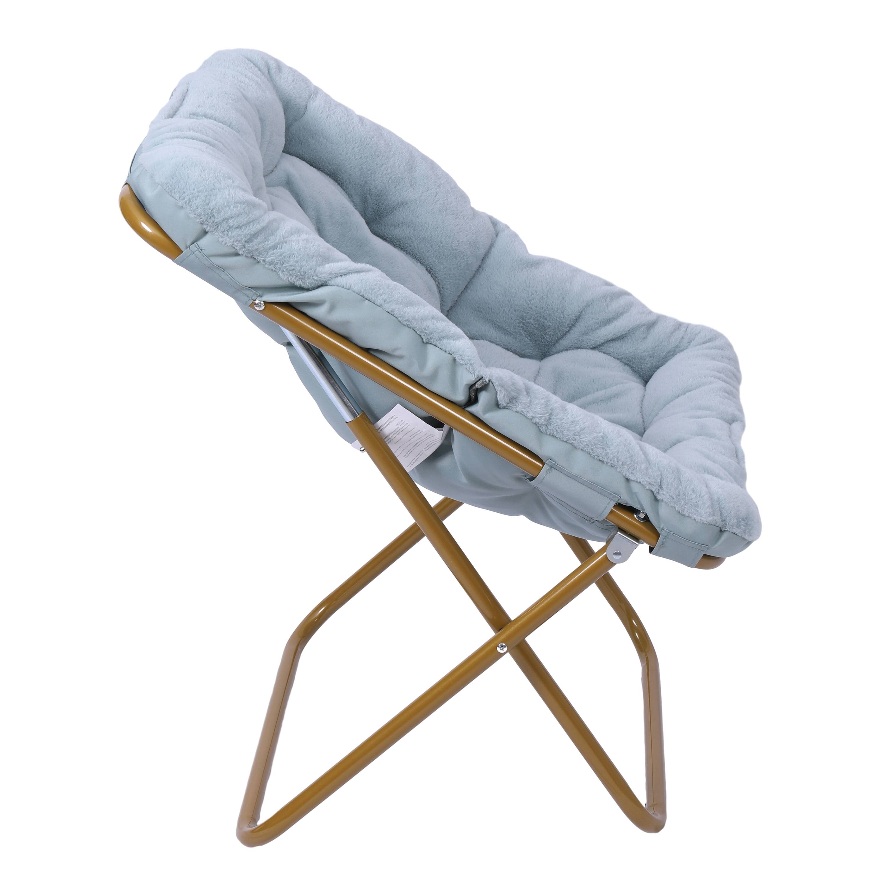 Alt View 8. Emma + Oliver - Aisling Oversized Folding Saucer Chair for Dorm, Bedroom - Aqua Fabric/Soft Gold Frame.