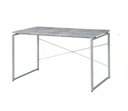 TinyHomie - Metal Frame Writing Desk 1pc Wooden Home Office Furniture Faux Concrete and Finish Laptop Table - Silver