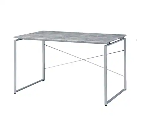 Front. TinyHomie - Metal Frame Writing Desk 1pc Wooden Home Office Furniture Faux Concrete and Silver Finish Laptop Table - Silver.