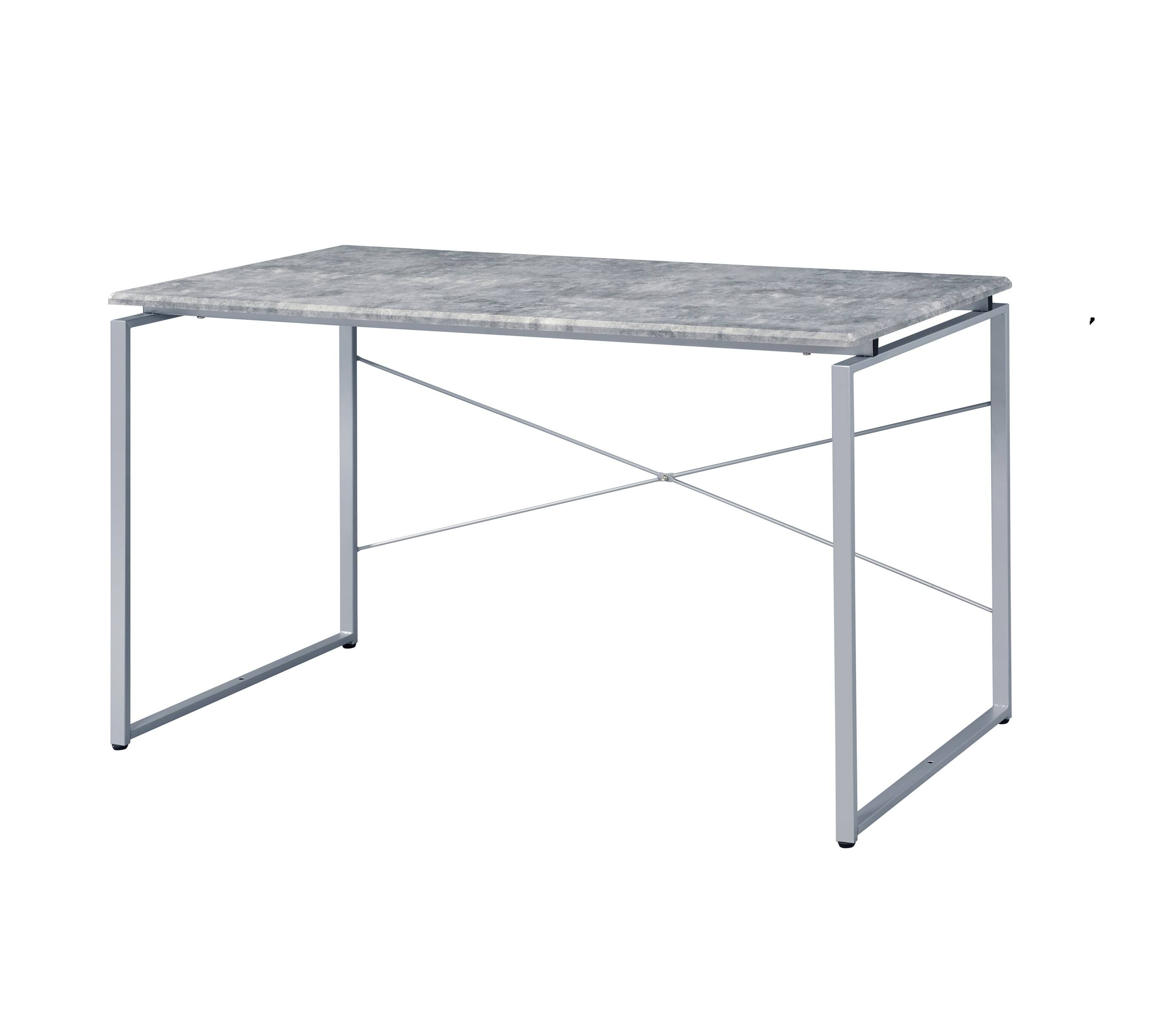 Front. TinyHomie - Metal Frame Writing Desk 1pc Wooden Home Office Furniture Faux Concrete and Silver Finish Laptop Table - Silver.