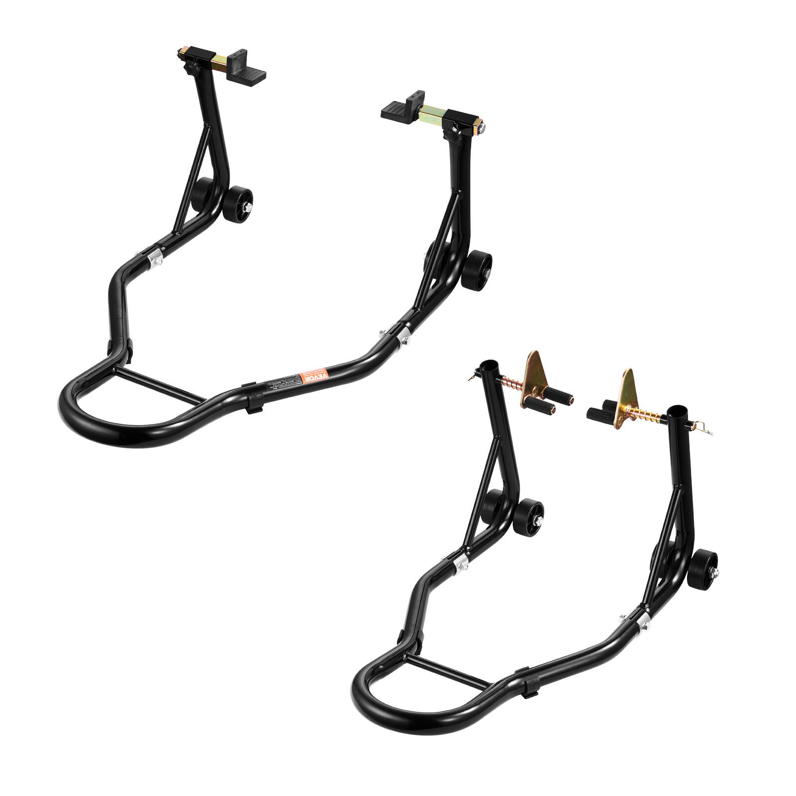 Alt View 5. VEVOR - Motorcycle Stand Lift, 1100lbs Capacity Front Rear Combo Stand Lift, Front Wheel Dual-Fork Stand, Rear U+L Fork Swingarm - Black.