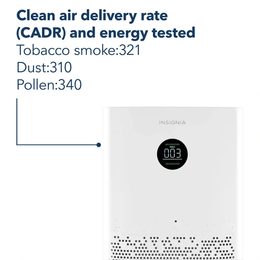 Insignia 497 sq ft hepa air purifier with energy star certification