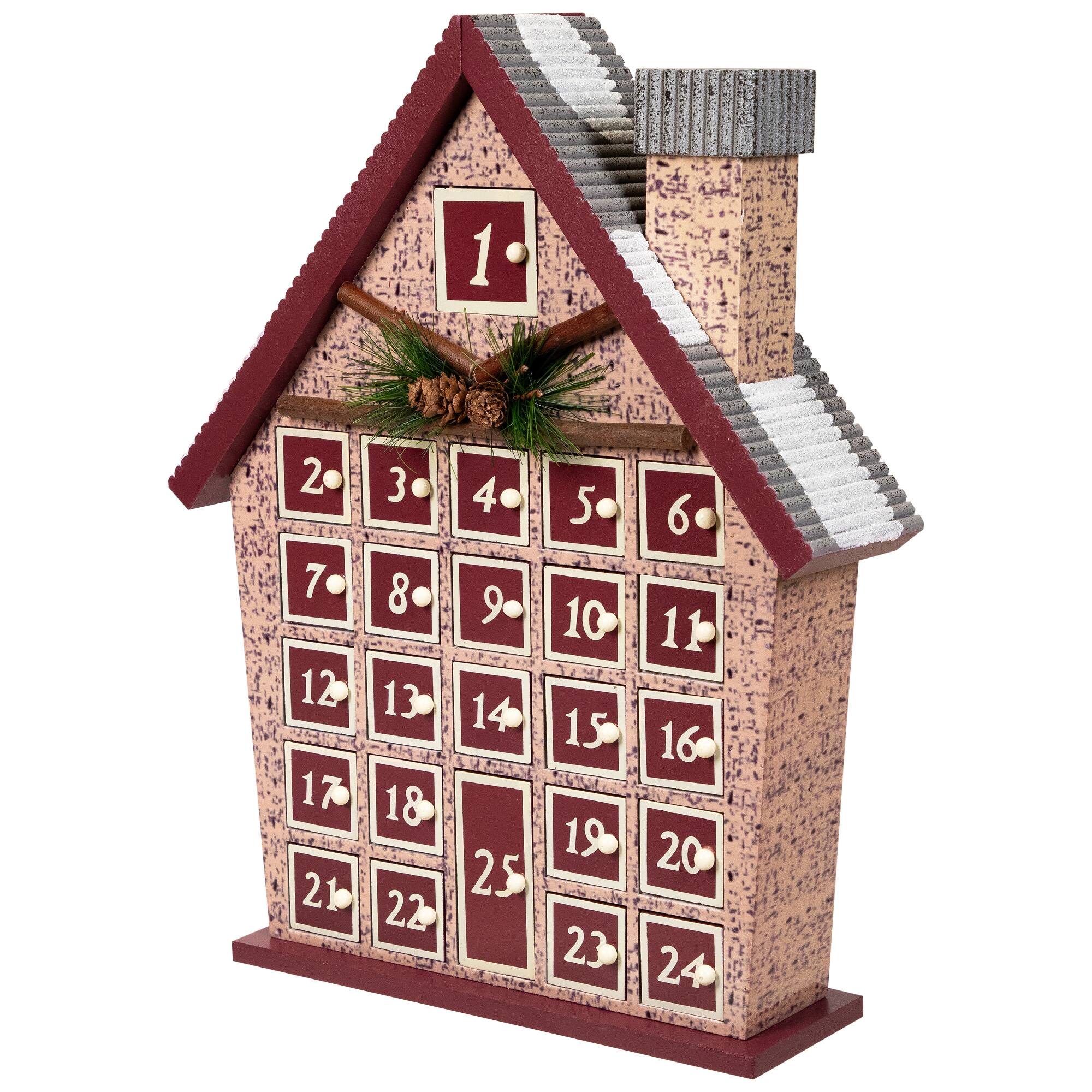 Alt View 2. Northlight - Holiday House Christmas Advent Calendar - 15" - Red.