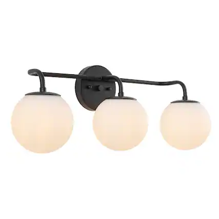 Front. Jonathan Y - Louis Parisian Globe 25" 3-Light Metal/Frosted Glass Modern Contemporary LED Vanity Light, Black - Black.