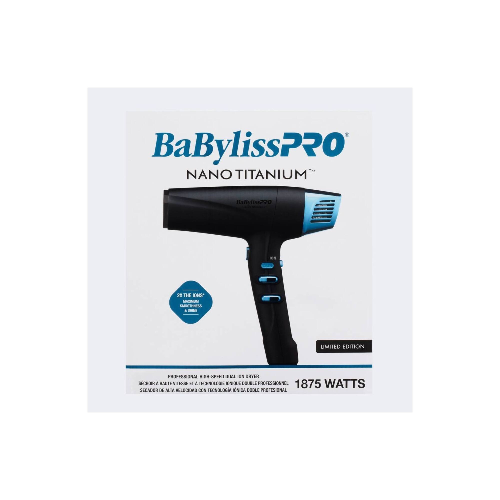 BaBylissPRO NANO TITANIUM Bathylis220 - 2X THE IONS" WAABUM SMOOTHNESS 4 - LIMITED EDITION PROFESSIONAL HIGH-SPEED DUAL ION TECHNOLOGY 1875 WATTS SECADOR DE ALTA VELOCIDAD CON TECNOLOGÍA ÍONICA DOBLE PROFESIONAL