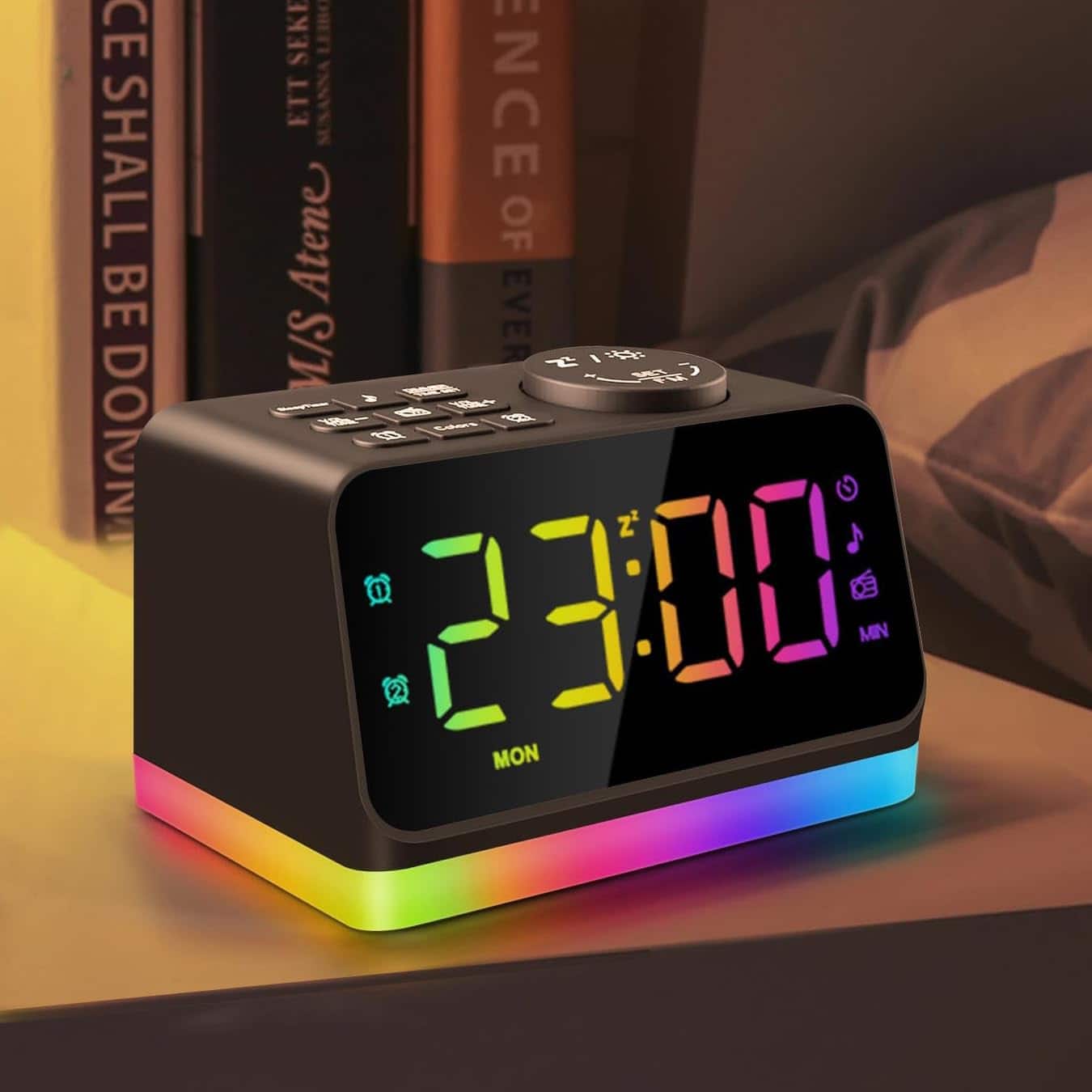 Dazzed Corner - Digital Alarm Clock with FM Radio, Sleep Sound Machine - Black