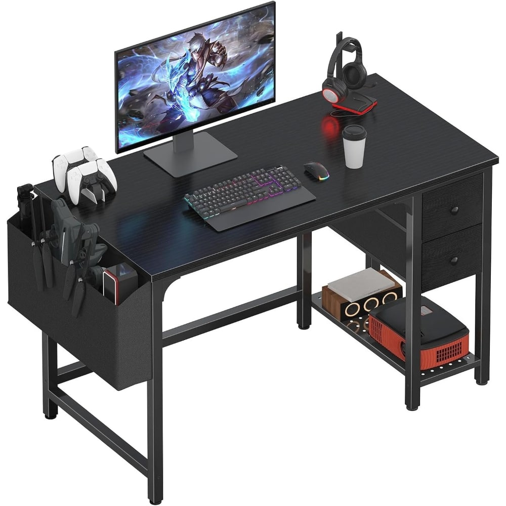 ZUQIETA - 40" Reversible Computer Desk with Fabric Drawers - Gaming & Study Table for Small Spaces - Black