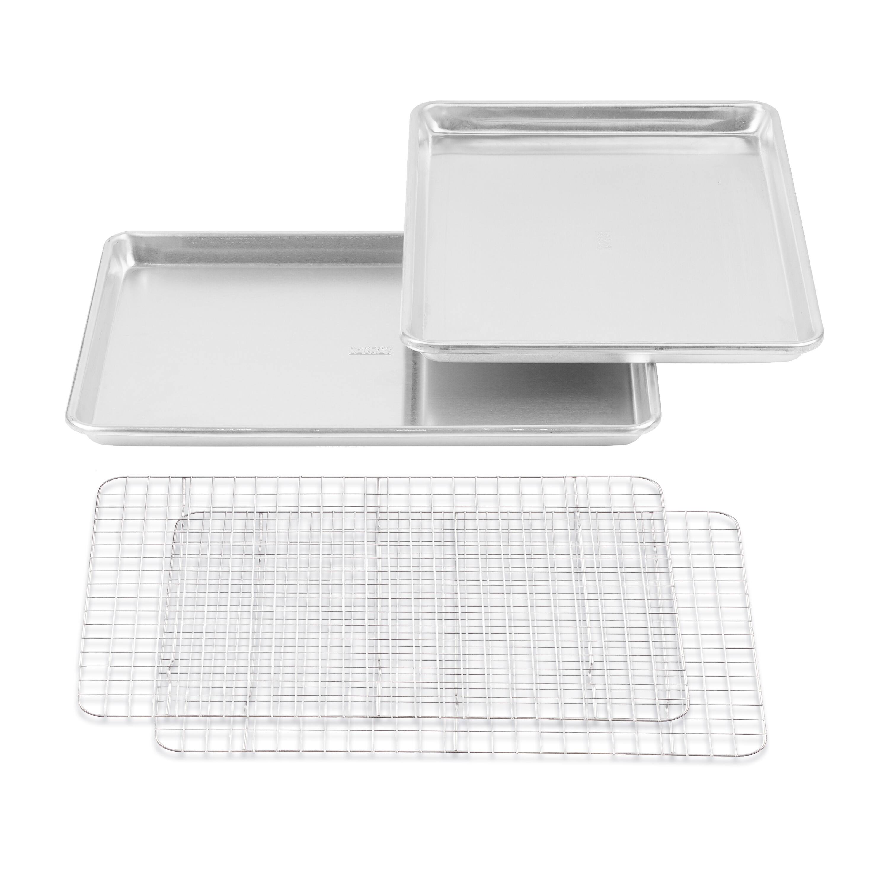 Alt View 1. Baker's Secret - Baker's Secret 4pcs Set, 2x Baking Trays for Oven, 100% Recycled Aluminum, with 2x Stainless Steel Rack - Silver.