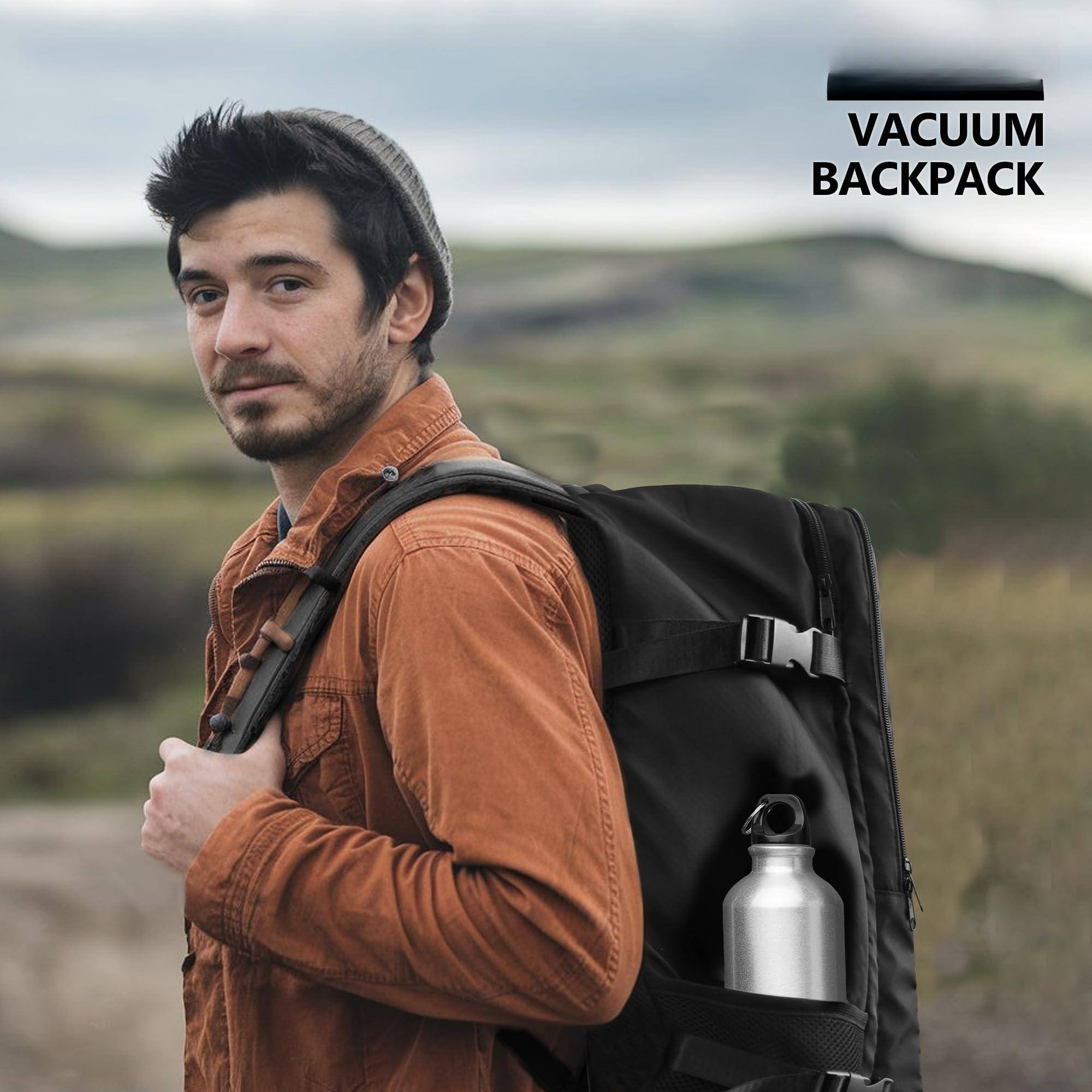Alt View 4. Live At Space - Travel Vacuum Backpack  60l Seal Air Vac Pack With Pump Carry On Suitcase Luggage Flight Approved For Men Women - Navy Blue-50-60L.