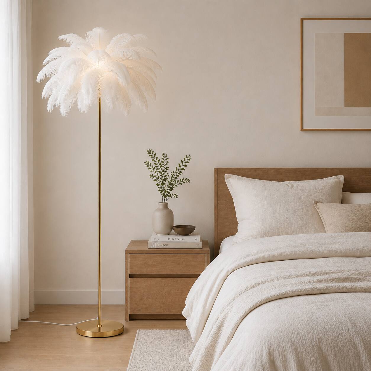 Left. E.P. Light - 3 Color Changing Feather LED Floor Lamp.