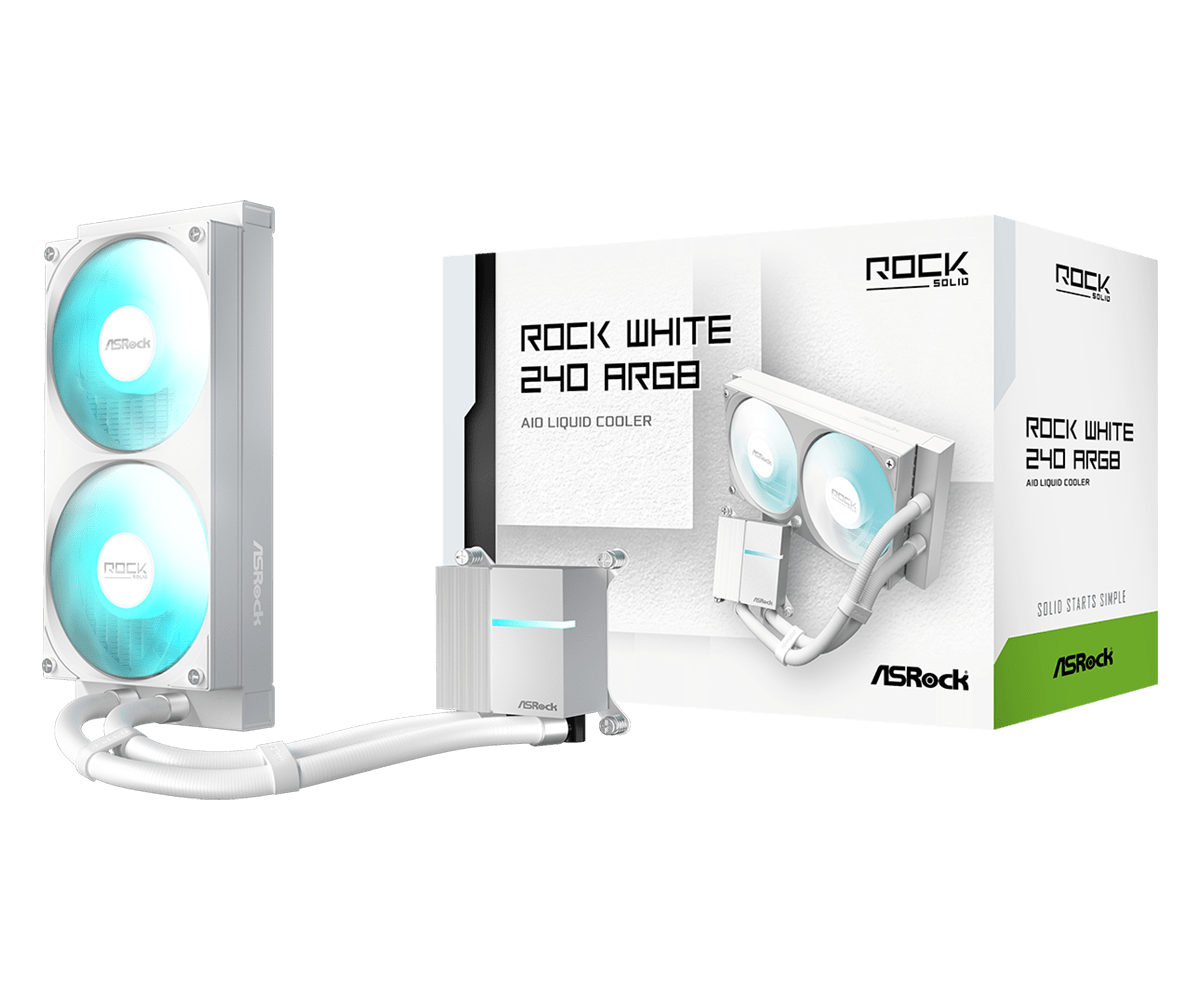ASRock  
ROCK WHITE 240 ARGB AIO LIQUID COOLER  
ROCK SOLID  
ROCK SOLID ROCK WHITE 240 ARGB AIO LIQUID COOLER  
ROCK  
ASRock  
ASRock  
ASRock  
SOLID STARTS SIMPLE
