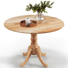 Ecooso - Round Wooden Dining Table with Curved Trestle Legs, Stable Dining Desk for Kitchen or Small Space - Natural