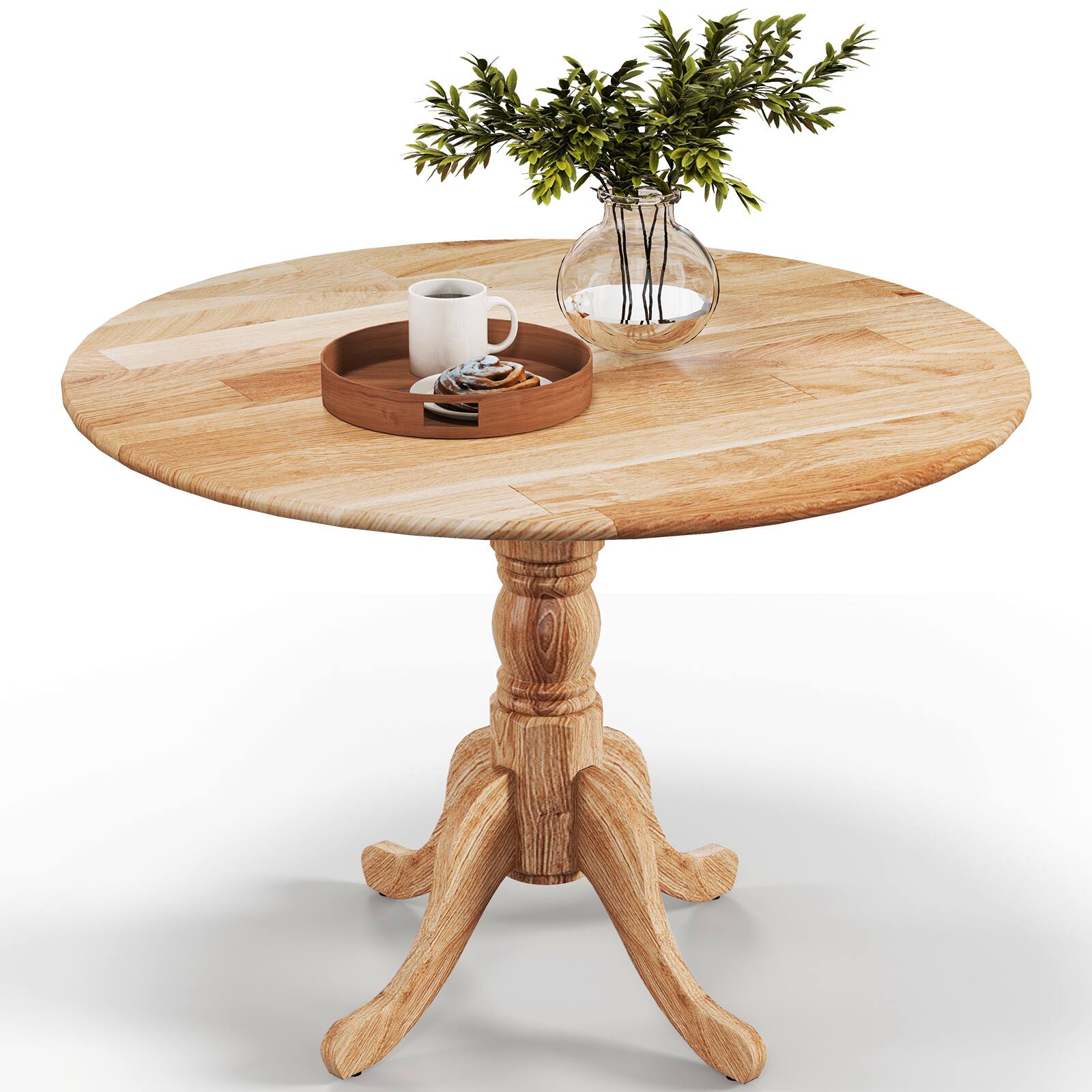 Front. Ecooso - Round Wooden Dining Table with Curved Trestle Legs, Stable Dining Desk for Kitchen or Small Space - Natural.