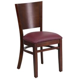 Emma + Oliver - Solid Back Wooden Restaurant Dining Chair - Burgundy Vinyl Seat/Walnut Wood Frame