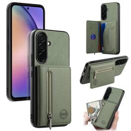 Dteck - Zipper Pocket Wallet Case for Samsung Galaxy S26+, PU Leather Shockproof Stand Protective Cover with Magnetic Closure - Green