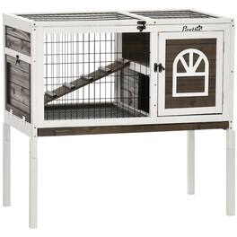 Pawhut - Wooden Rabbit Hutch, Indoor Elevated Guinea Pig Cage with Run, Ladder, Lockable Doors and Removable Tray