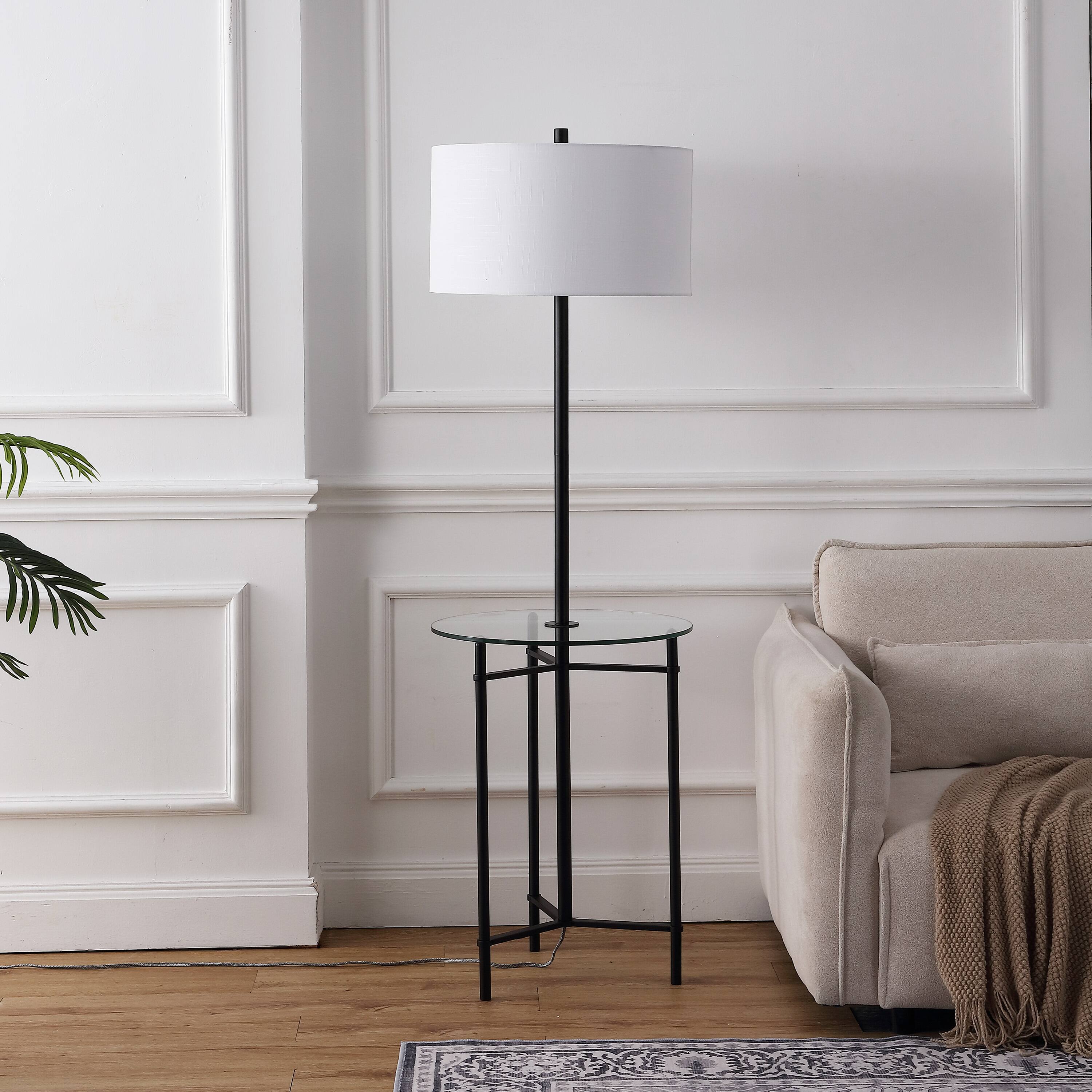 Alt View 6. Jonathan Y - Chuck 59" Modern Minimalist Metal and Tempered Glass LED 2-in-1 Space-Saving Tray Table and Floor Lamp, Black - Black.
