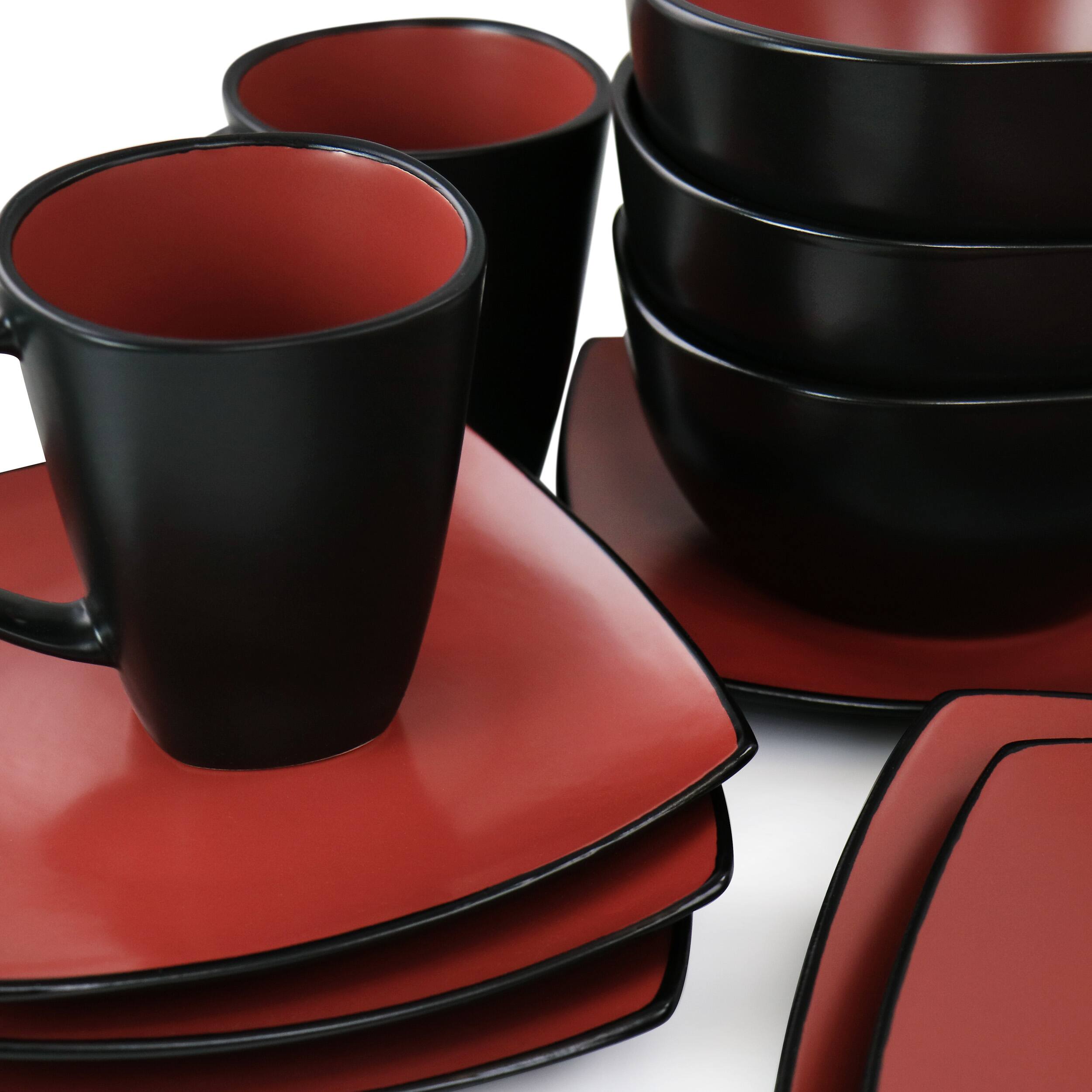 Alt View 7. Gibson - Gibson Elite Soho Lounge 16 Piece Matte Glazed Stoneware Dinnerware Set in Red - Red.