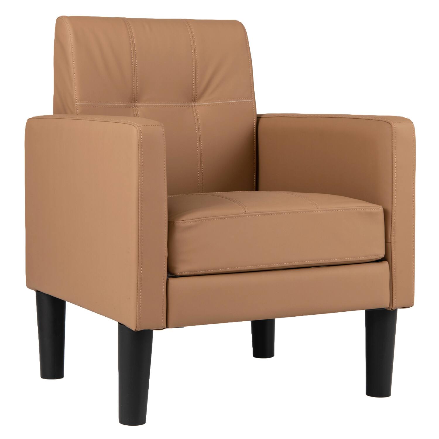Front. WELLFOR - Modern PU Leather Accent Chair with Removable Seat Cushion - Brown.