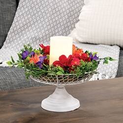 Angle. BreeBe - White Chicken Wire Pedestal Tray - White, Natural.