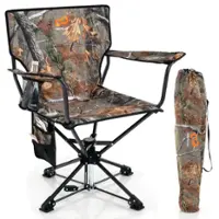 Costway - 360° Swivel Hunting Chair with Mesh Cup Holder & Storage Pockets Cozy Backrest - Camo - Front_Zoom