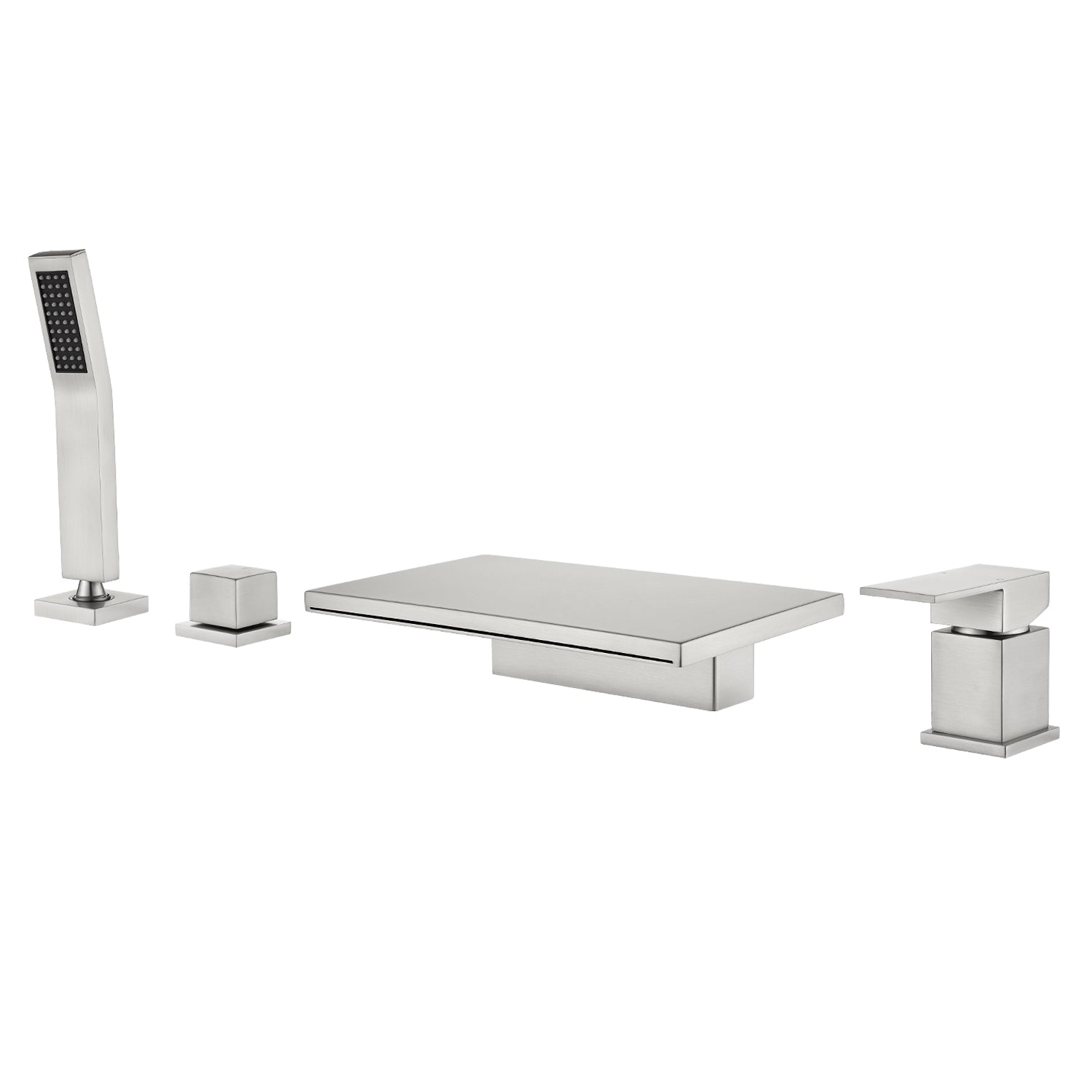 Alt View 1. Boyel Living - 10.24 in.W Brushed Nickel Bathtub Hot and Cold Water Faucet with Waterfall Spout and Handheld Shower - Brushed Nickel.