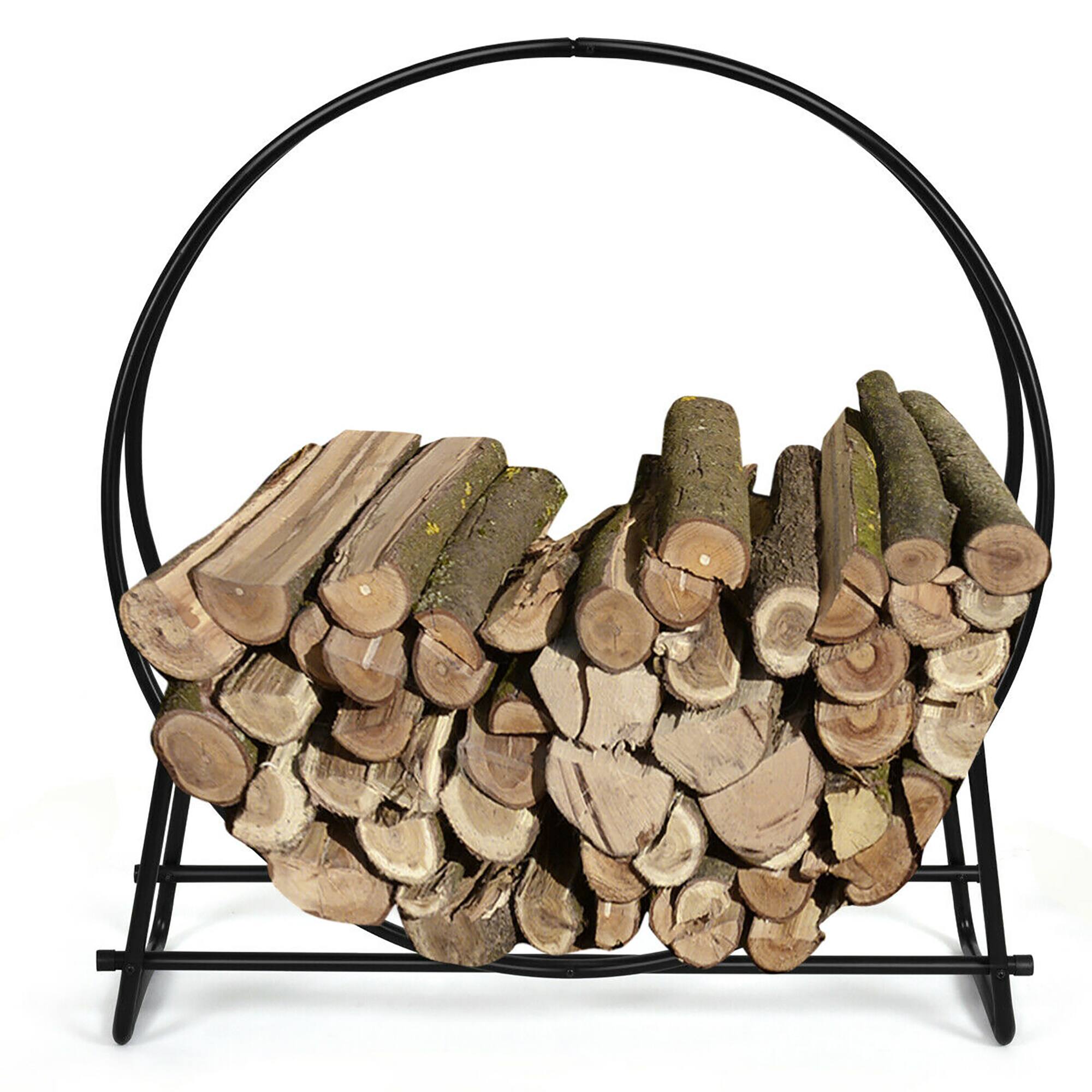 Alt View 4. Costway - Costway 40-Inch Tubular Steel Log Hoop Firewood Storage Rack Holder Round Display - Black.