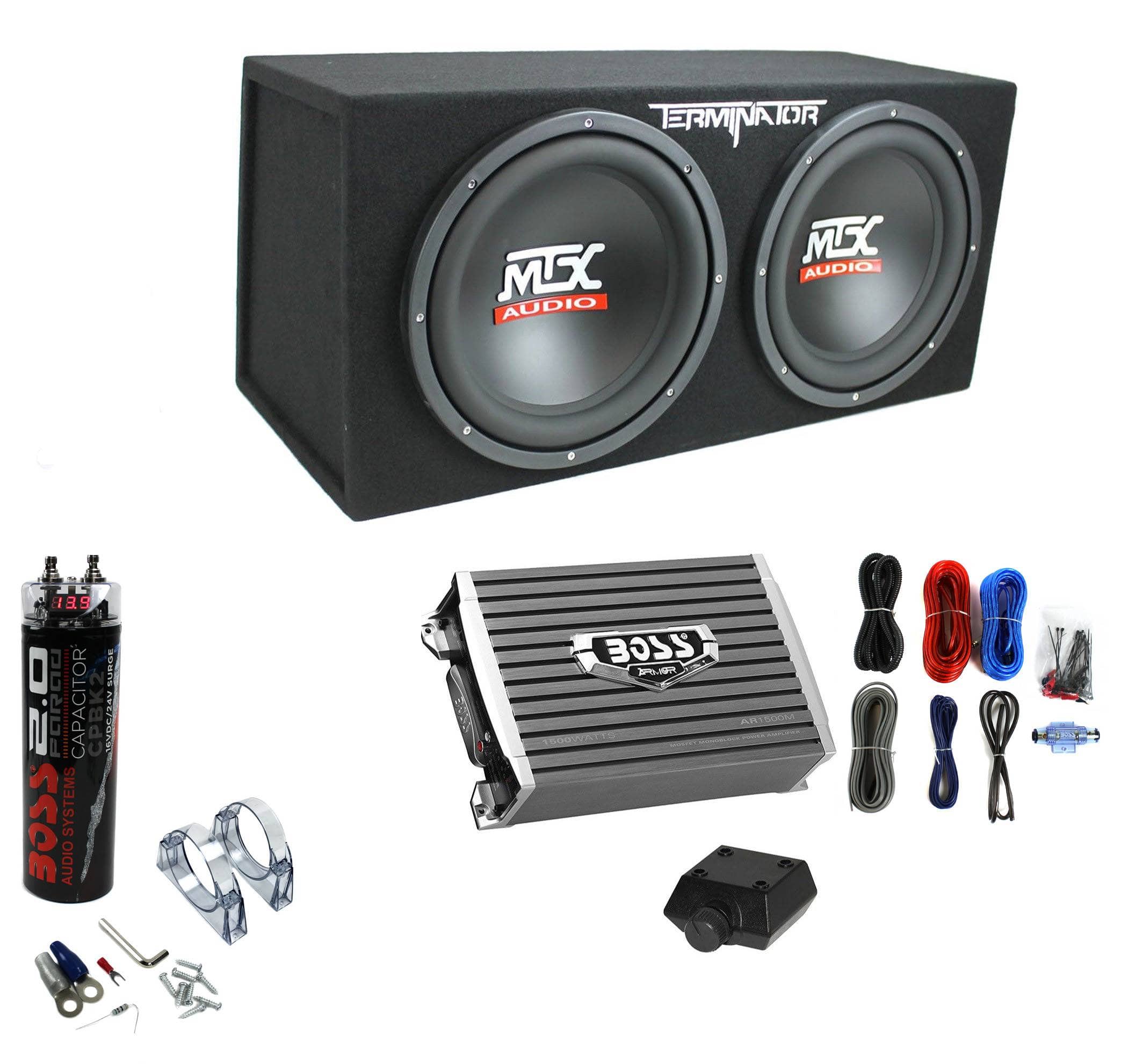 MTX - TNE212D 12" 1200W Dual Loaded Subwoofer Box + 1500W Amplifier + Capacitor - Black