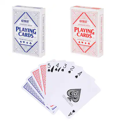 GSS™ STANDARD INDEX PLAYING CARDS PREMIUM PLASTIC BRIDGE SIZE
GSS™ STANDARD INDEX PLAYING CARDS PREMIUM PLASTIC BRIDGE SIZE
100% QUALITY PLASTIC
MADE IN CHINA
