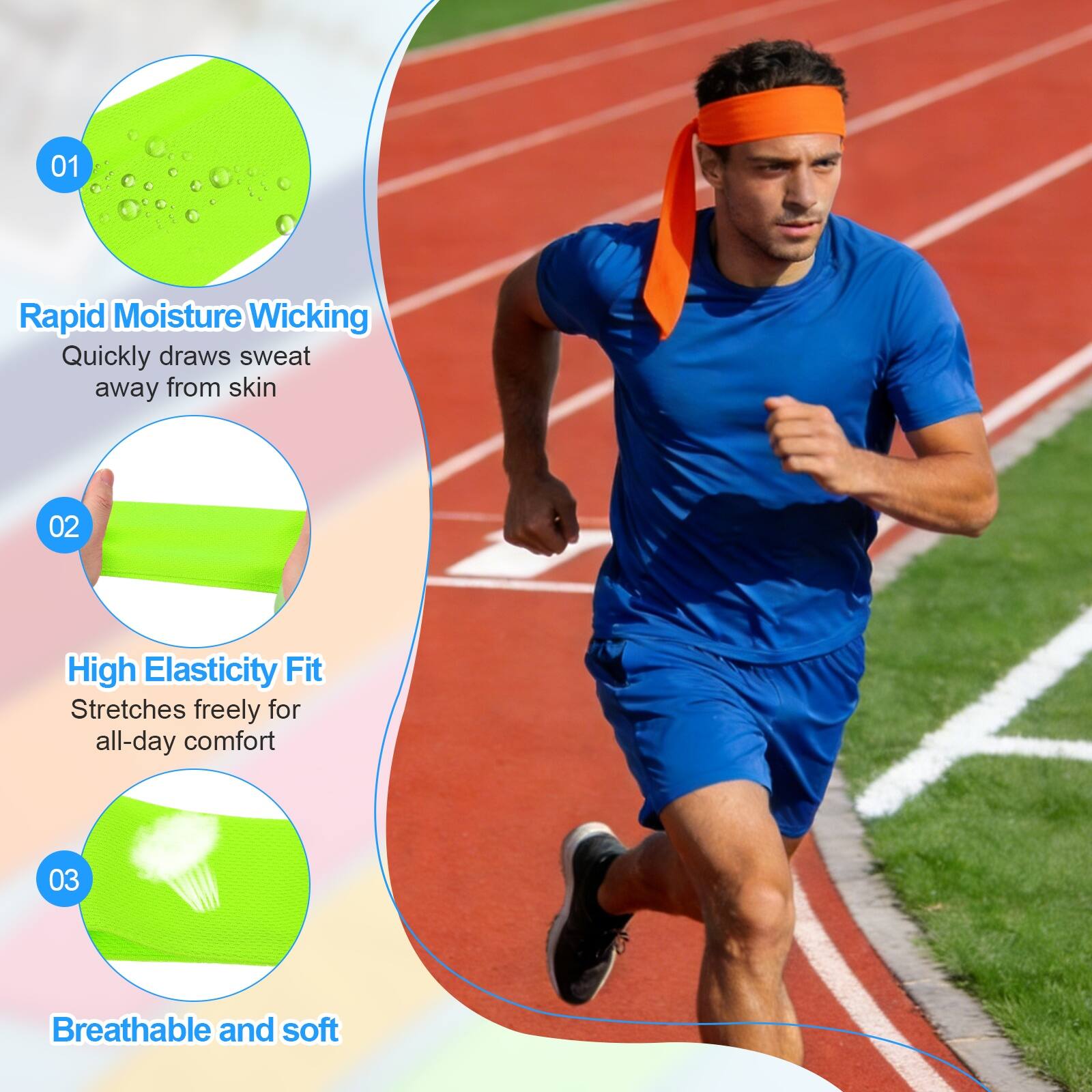 01 Rapid Moisture Wicking: Quickly draws sweat away from skin  
02 High Elasticity Fit: Stretches freely for all-day comfort  
03 Breathable and soft