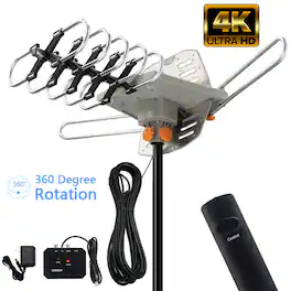Winado - 990 Miles TV Antenna Amplified 360° UV Dual-band Outdoor Digital HD 1080P 4K 36dB Gain + J Pole - Black