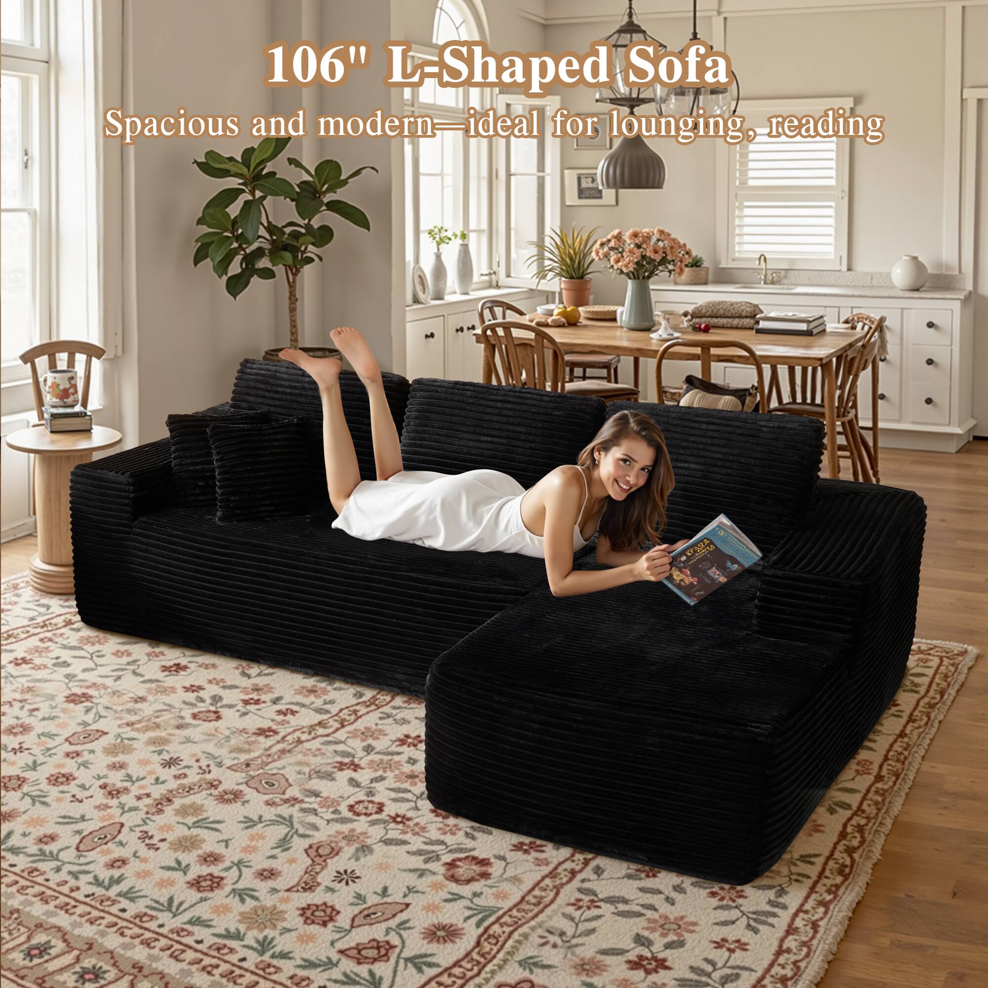 106" L-Shaped Sofa  
Spacious and modern—ideal for lounging, reading