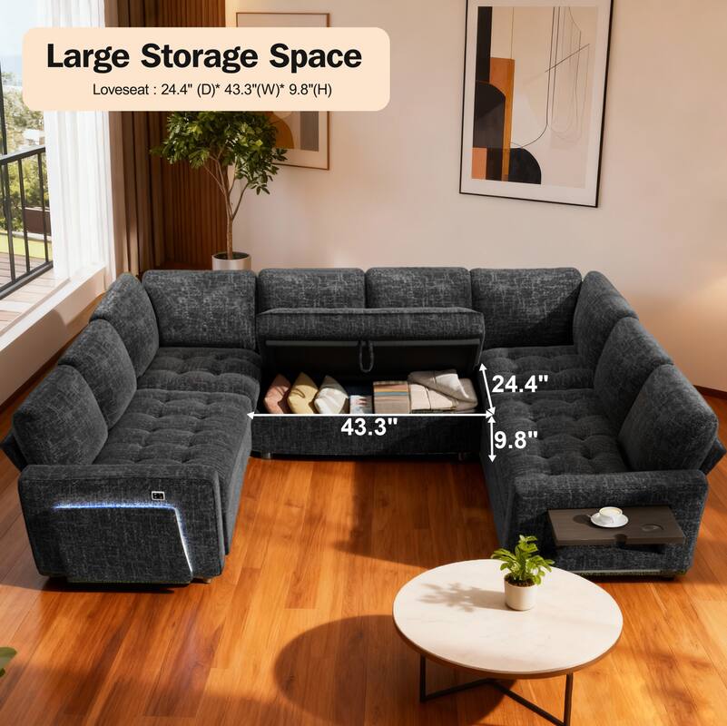 Large Storage Space  
Loveseat: 24.4" (D) x 43.3" (W) x 9.8" (H)