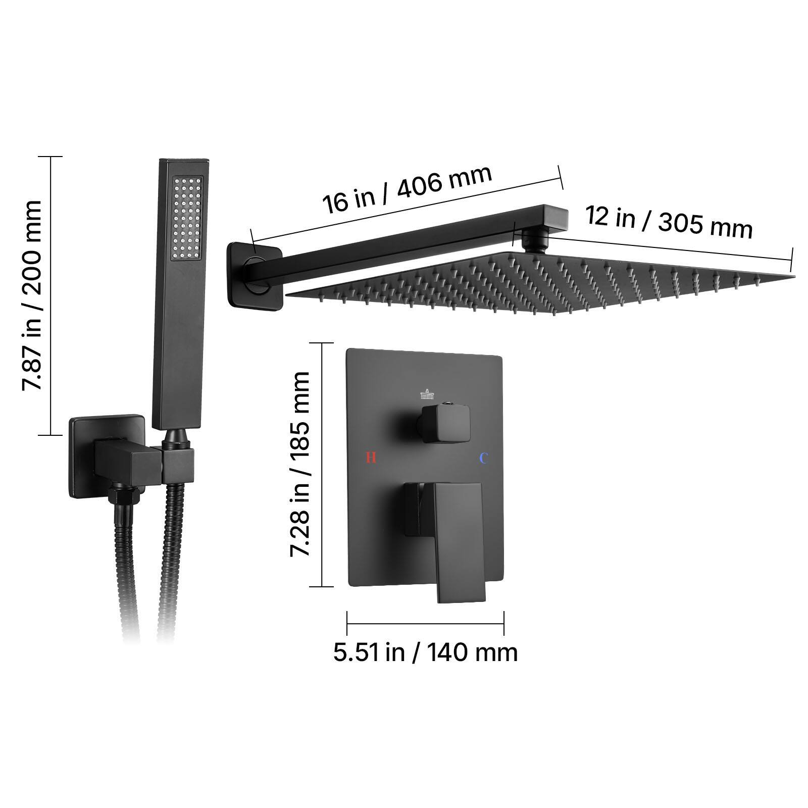16 in / 406 mm
7.87 in / 200 mm
7.28 in / 185 mm
12 in / 305 mm
5.51 in / 140 mm