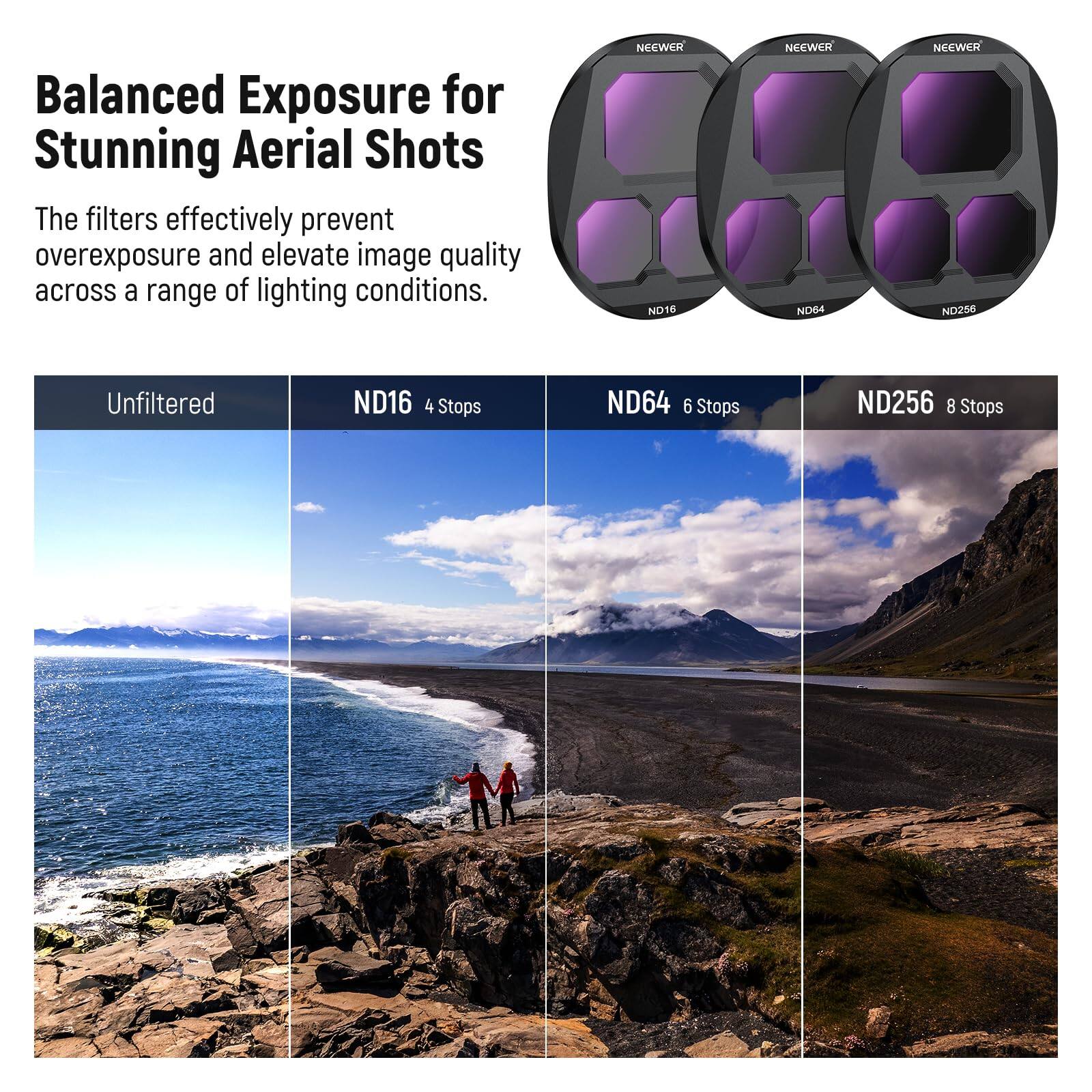 Balanced Exposure for Stunning Aerial Shots

The filters effectively prevent overexposure and elevate image quality across a range of lighting conditions.

NEEWER ND16 4 Stops
NEEWER ND64 6 Stops
NEEWER ND256 8 Stops