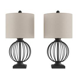 Lavish Home - Set of 2 Modern Table Lamps - Matte Black and Natural Linen